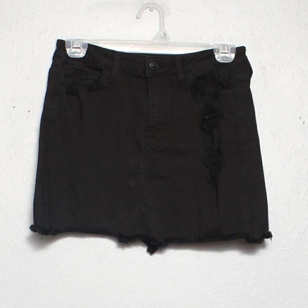Vervet black distressed high waist stretch denim skirt